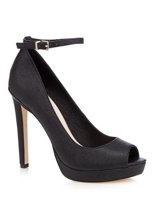 Faith Black 'Cassie' high heeled peep toe court shoes